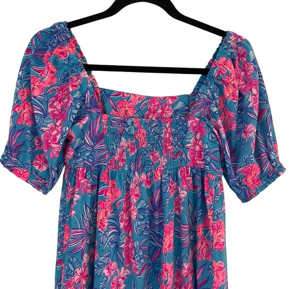 Lilly Pulitzer Orchid Oasis Delaney Dress Pleated Puff Sleeve Sundress - Picture 11 of 16